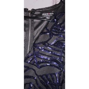 3XL Fashionova blue long sleeve sequin dress